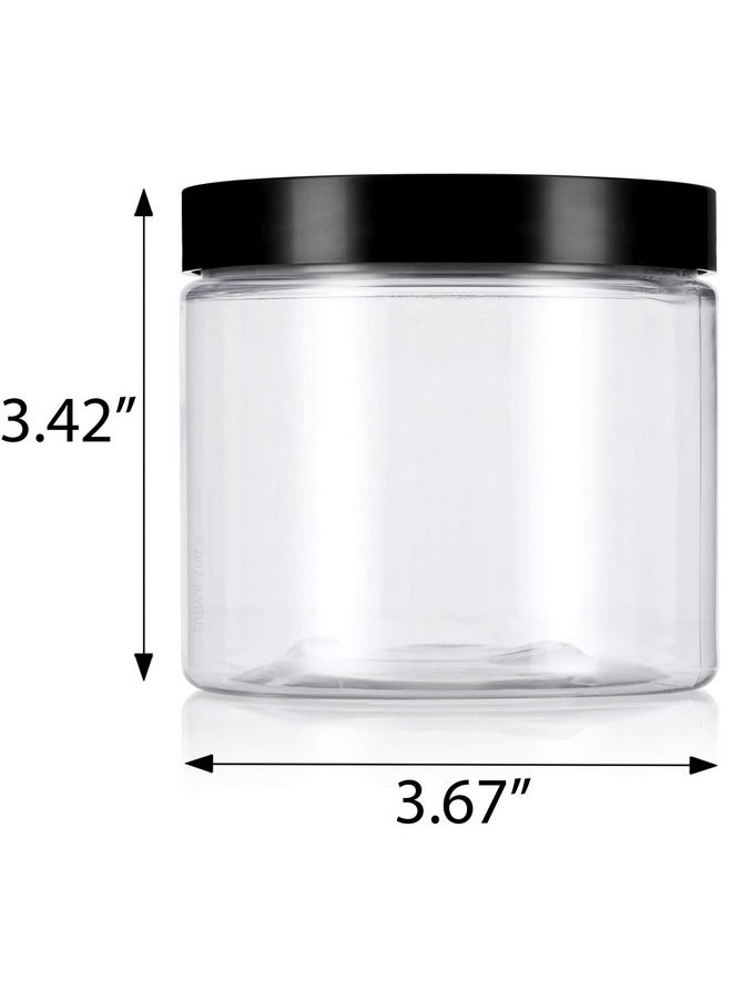 JUVITUS 16 Oz Clear Pet Plastic (Bpa Free) Large Refillable Jar With Black Smooth Lids (6 Pack)  - Image 2