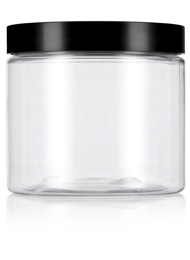 JUVITUS 16 Oz Clear Pet Plastic (Bpa Free) Large Refillable Jar With Black Smooth Lids (6 Pack)  - Image 3