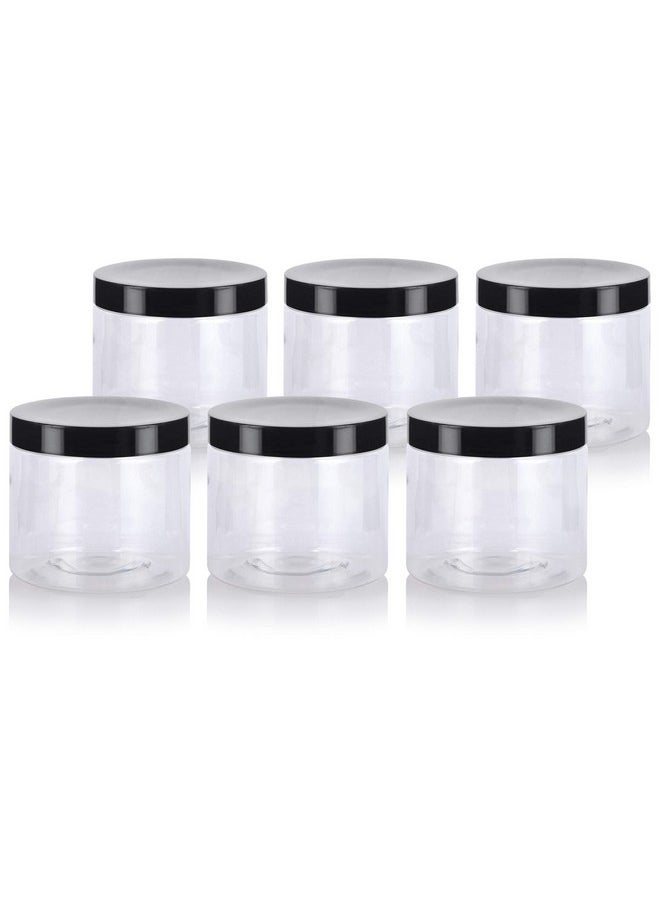 JUVITUS 16 Oz Clear Pet Plastic (Bpa Free) Large Refillable Jar With Black Smooth Lids (6 Pack)  - Image 1
