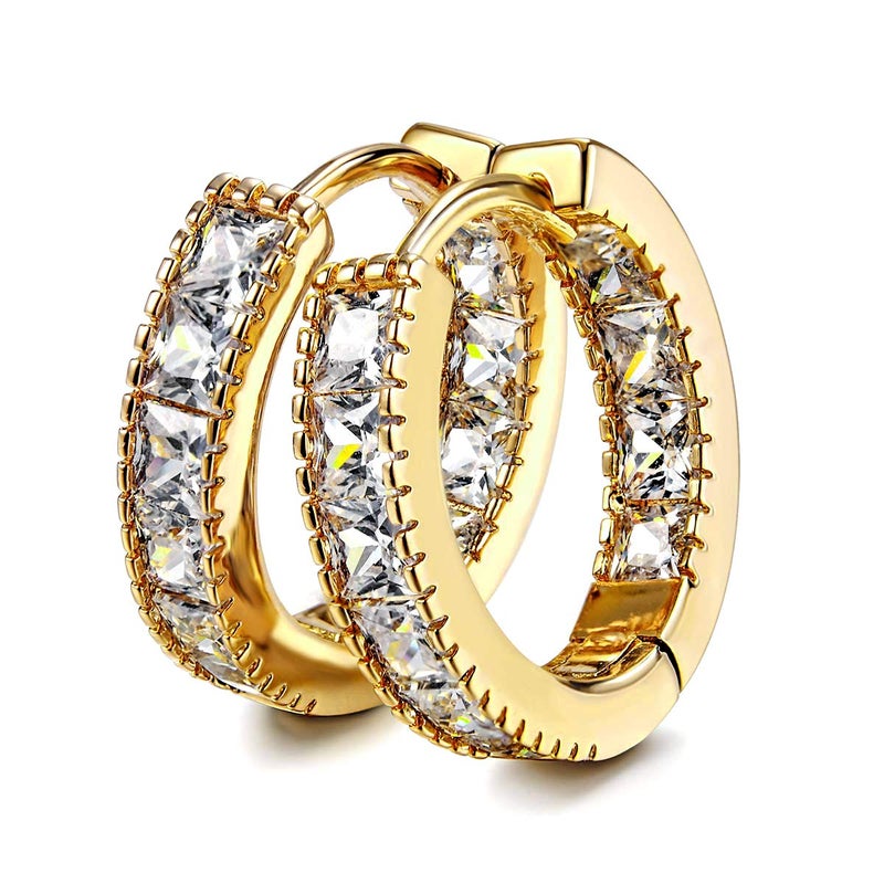 Kainier CZ Hoop Earrings with Cushion Cut Cubic Zirconia 14K White Gold Plated Ear Cuff Huggie Earrings Wonderful Gift Choice for Women and Men