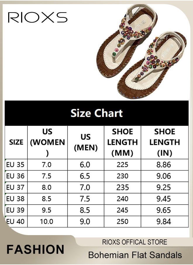 RIOXS - Flat Sandals For Women Bohemian Beaded Sandals Women's Fashion Ankle Strap Beach Sandal Slip-on Flats Shoes For Ladies Vacation Shopping Walking Daily Wear - Image 1