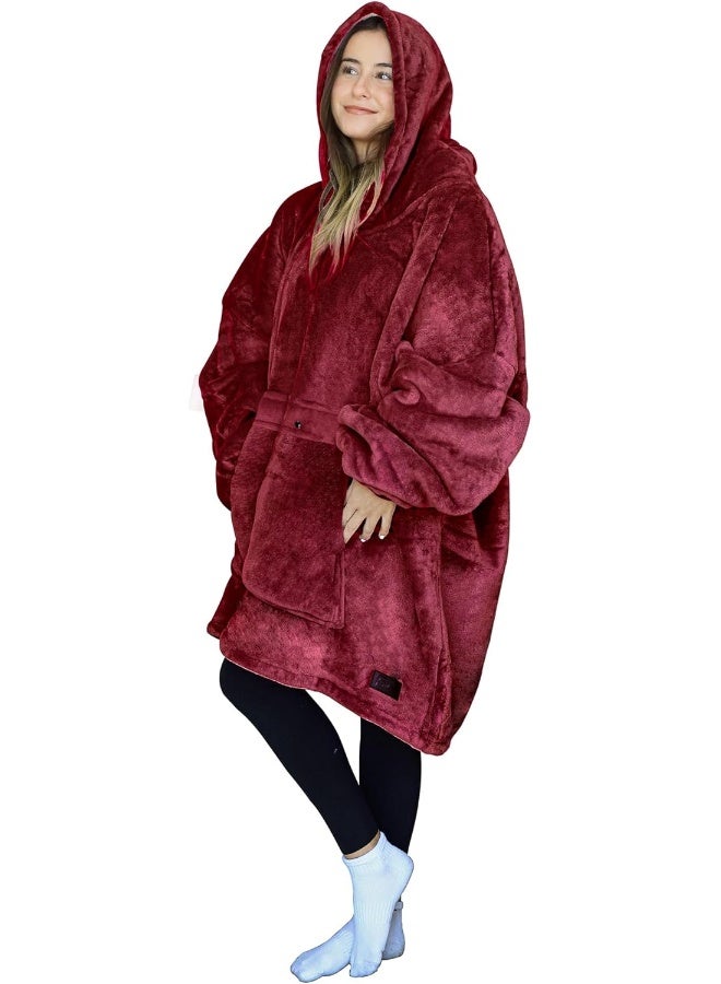 Tirrinia Tirrinia Blanket Sweatshirt, Super Soft Warm Comfortable Sherpa Hoodie with Giant Pocket, for Adults, Kids, Boys, Girls, Reversible, Hood, Oversized One Size Wine  - Image 1