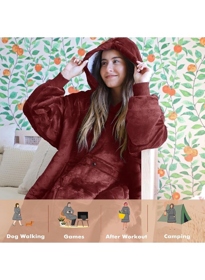 Tirrinia Tirrinia Blanket Sweatshirt, Super Soft Warm Comfortable Sherpa Hoodie with Giant Pocket, for Adults, Kids, Boys, Girls, Reversible, Hood, Oversized One Size Wine  - Image 3