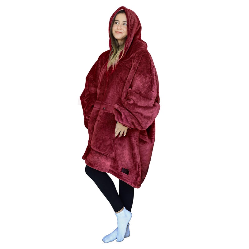 Tirrinia Oversized Hoodie Blanket Sweatshirt Comfortable Sherpa Giant Wearable Blankets Gift for Adults Men Women Teenagers Wife Girlfriend Wine - Image 1