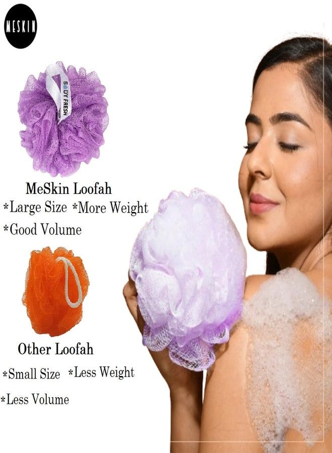 MeSkin Bath Sponge Round Loofah For Women & Men - Soft & Fluffy With Multiple Layers of Fibrous Matrix For A Fun Shower Time | Scrub off Dead Skin, Gentle Exfoliation (Multicolor, Pack of 2) - Image 2