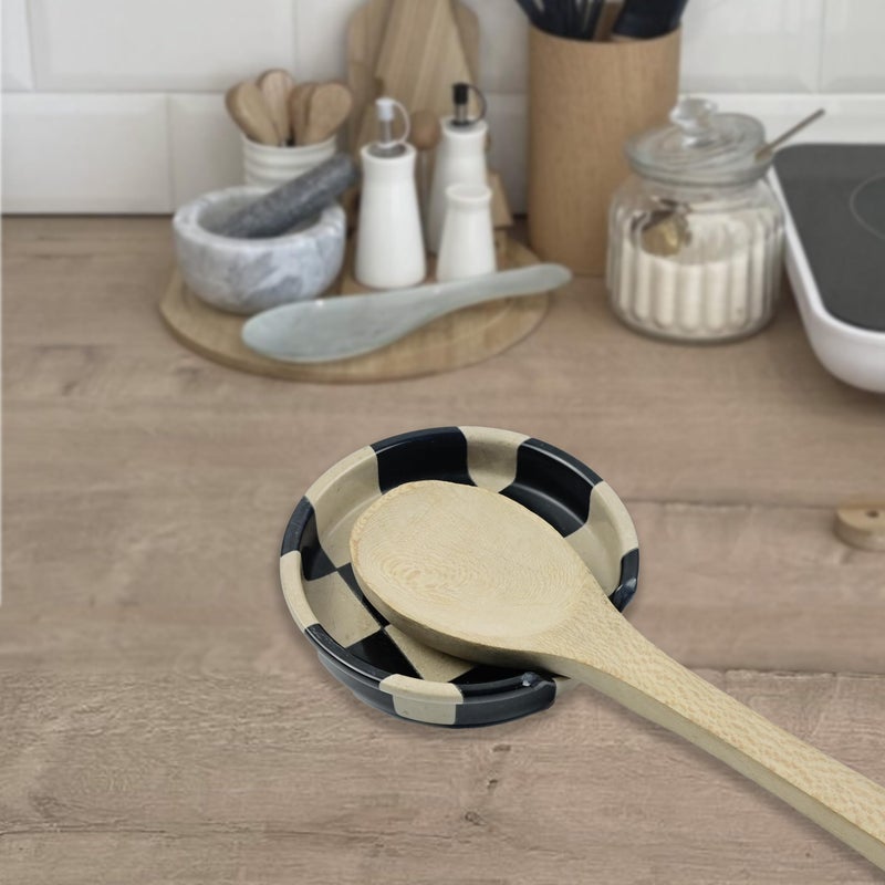 OceanicX Marble Spoon Rest for Stove Top, Checkered Kitchen Utensil Holder, Coffee Bar Accessory, White Grey - Image 3