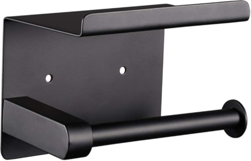 Noonext Adhesive Toilet Paper Holder with Shelf, SUS304 Stainless Steel Toilet Paper Roll Holder, Mega Roll Tissue Roll Paper Dispenser, No Drilling or Wall Mounted with Screws (Black Matte)