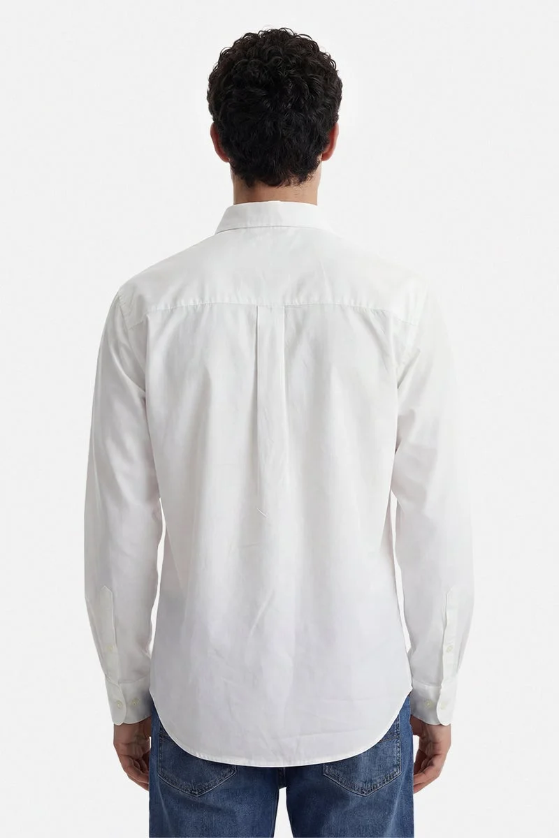 سنيتش White Solid Long Sleeve Regular Fit Casual Shirt