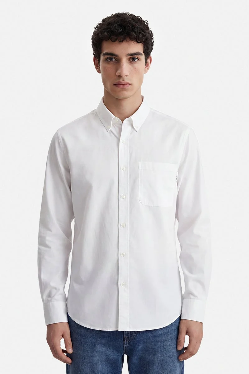 سنيتش White Solid Long Sleeve Regular Fit Casual Shirt