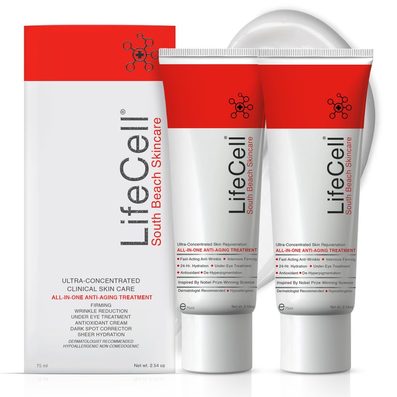 LifeCell All In One AntiAging Cream  Reduces Wrinkles Fine Lines Dark Circles  Sun Damage  Retinol Vitamin C DMAE  Hyaluronic Acid  FragranceFree for All Skin Types 254oz 2Pack