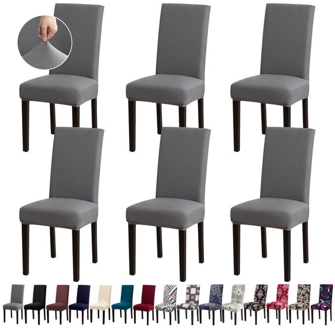 CHAIR COVERS STRETCH KITCHEN DINING ROOM CHAIR COVERS SET OF 6 REMOVABLE WASHABLE DINING CHAIR SLIPCOVERS FOR HOME HOTEL BANQUET