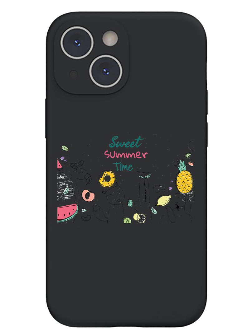 Theodor Protective Slim Fit Case Liquid Silicone Cover with Full Body Protection Anti-Scratch Shockproof Case For iPhone 15 Plus Black - Sweet Summer Time - Image 1