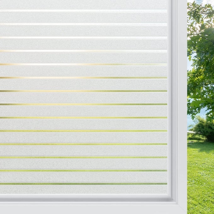 WINDOW FILM PRIVACY FILM FOR GLASS WINDOWS STATIC CLING 90 X 300 CM FROSTED PRIVACY STICKER NO GLUE GLASS COVERINGS OPAQUE UV PROTECTION WHITE STRIPE FOR OFFICE LIVING ROOM KITCHEN