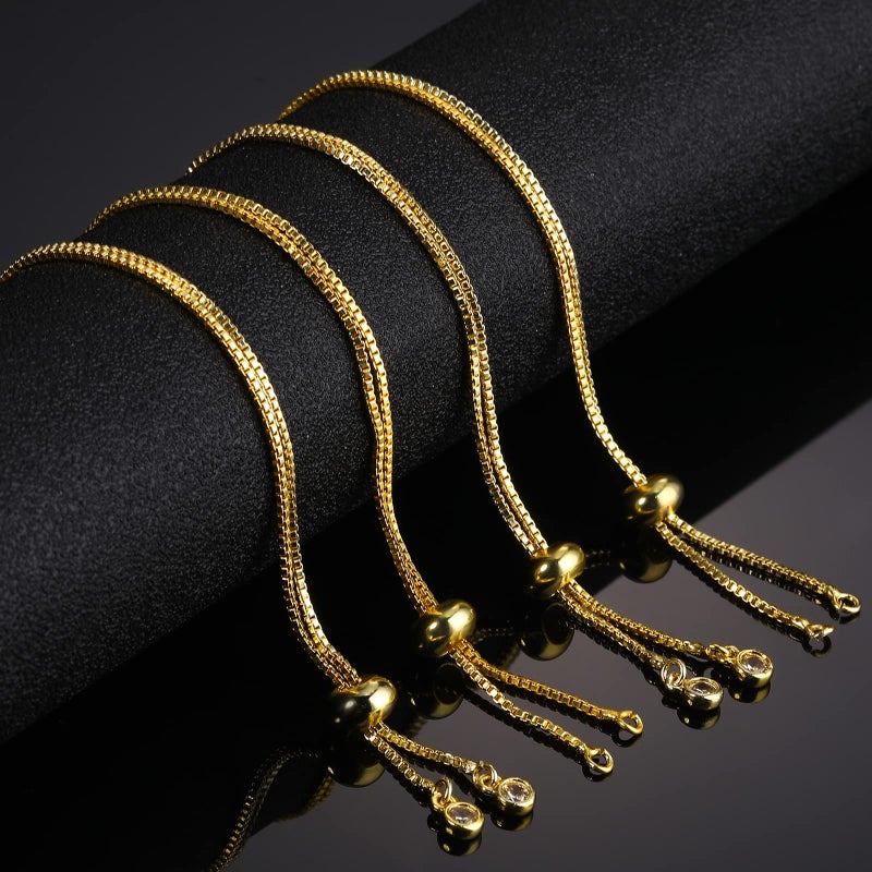 Sureio 10 Pieces Adjustable Slider Bracelet for Jewelry Making Bracelet Chains for DIY Jewelry Making Findings Extender Chains with Rhinestones Ends for Woman Girl(Gold) - Image 2