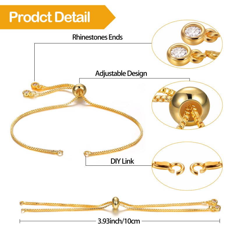 Sureio 10 Pieces Adjustable Slider Bracelet for Jewelry Making Bracelet Chains for DIY Jewelry Making Findings Extender Chains with Rhinestones Ends for Woman Girl(Gold) - Image 5