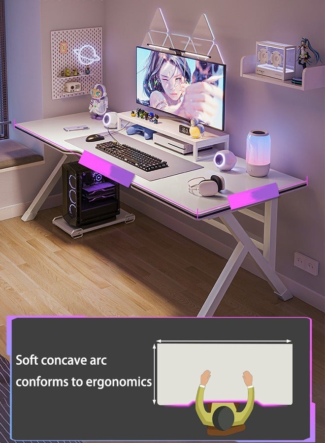 WAMIT Ergonomic Large Comfortable Gaming Desk, Computer Desk, K-Shaped Gaming Table, PC Gaming Workstation, Home Offices, Space Saving, Easy Assembly (White, 100×60×75cm)  - Image 2