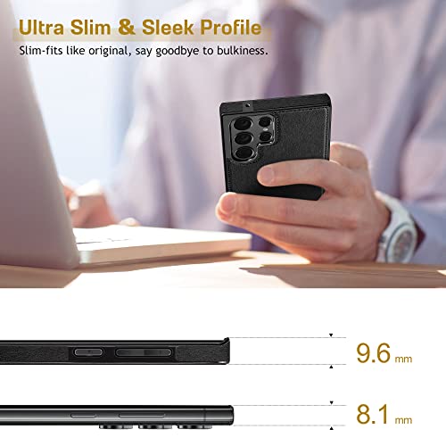 LOHASIC for Samsung Galaxy S22 Ultra Case, Luxury Leather Slim Business PU Non-Slip Grip Rugged Shockproof Bumper Full Body Protective Cover Men Women Phone Cases for Galaxy S22 Ultra 5G 6.8" - Black - Image 4
