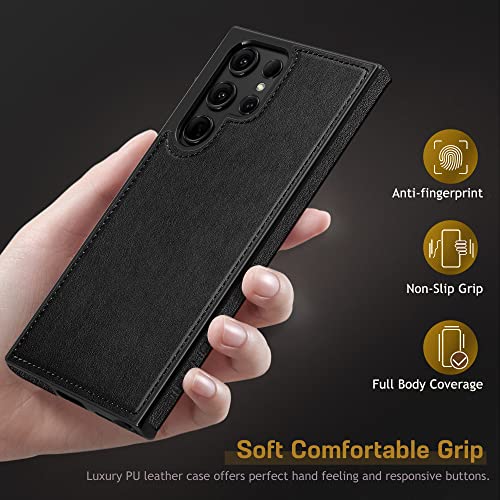 LOHASIC for Samsung Galaxy S22 Ultra Case, Luxury Leather Slim Business PU Non-Slip Grip Rugged Shockproof Bumper Full Body Protective Cover Men Women Phone Cases for Galaxy S22 Ultra 5G 6.8" - Black - Image 5