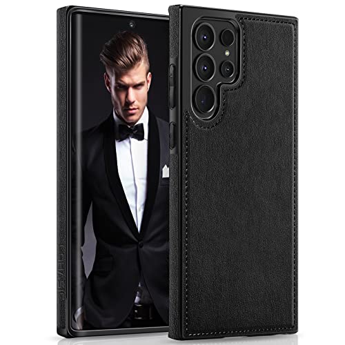 LOHASIC for Samsung Galaxy S22 Ultra Case, Luxury Leather Slim Business PU Non-Slip Grip Rugged Shockproof Bumper Full Body Protective Cover Men Women Phone Cases for Galaxy S22 Ultra 5G 6.8" - Black - Image 1