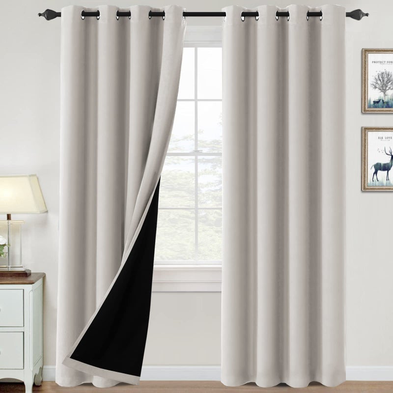 H.VERSAILTEX 100% Blackout Curtains for Bedroom Thermal Insulated Blackout Curtains 84 inch Length Heat and Full Light Blocking Curtains for Living Room with Black Liner 2 Panels Set  Pumice Stone - Image 1