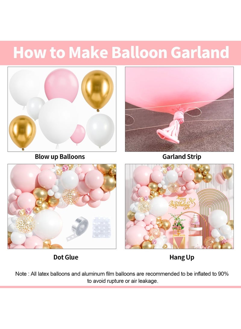 Pink and White Balloon Arch Kit, 121PCS Pink and Gold Balloon Garland Pastal Pink White Gold Confetti Balloons for Girls Birthday Baby Shower Wedding Bridal Shower Party Decorations - Image 3
