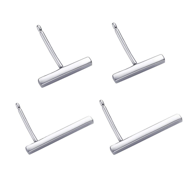 SLUYNZ 925 Sterling Silver Bar Studs Earrings Set for Women Two Pairs of Square Flat Bar Earrings Studs (A-Silver) - Image 1