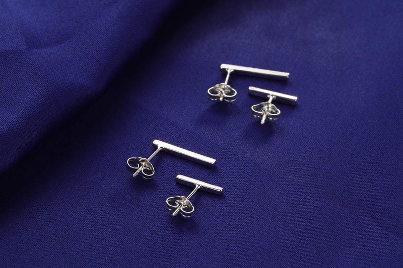 SLUYNZ 925 Sterling Silver Bar Studs Earrings Set for Women Two Pairs of Square Flat Bar Earrings Studs (A-Silver) - Image 2