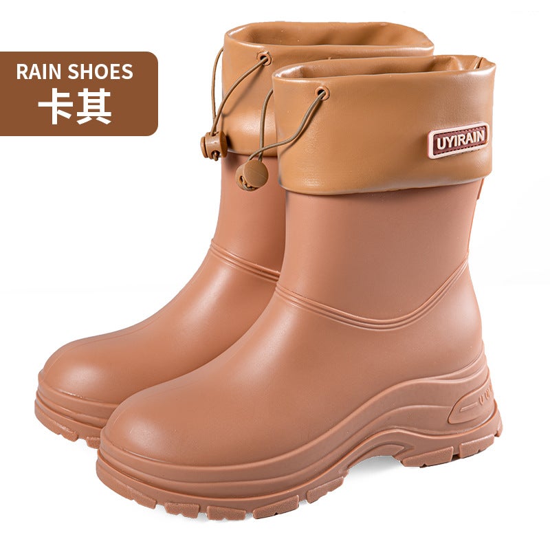 High-Grade Rain Boots Ladies New Fashion Rainproof Waterproof Shoes Short Mid-Tube Non-Slip Rain Boots Bunted Water Boots Work Rubber Shoes - Image 1