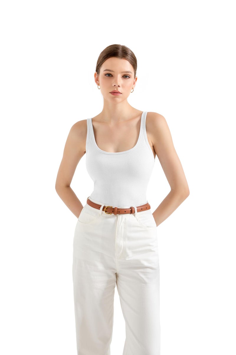 SUUKSESS Women Cotton Ribbed Tank Tops with Built in Bra Summer Going Out Sleeveless Basic Camisole Tops (Snow White, S) - Image 3