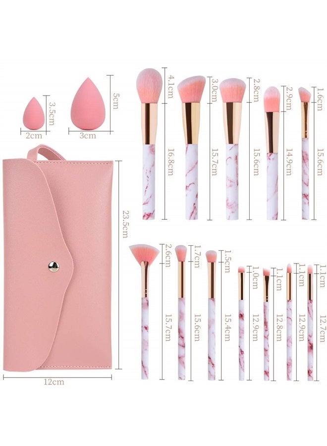 start makers Makeup Brushes START MAKERS Professional 12Pcs Pink Marble Makeup Brush Set with Foundation Concealer Blush Eyeshadow Make Up Brushes Beauty Blender and Make Up Bag