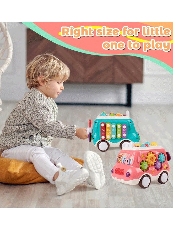 إيزي سو لعبة بيبي باص الموسيقية مونتيسوري مع صوت وضوء، مع إكسيليفون/مطرقة/لعبة صيد وطاحونة هوائية وتدوير معدات وما إلى ذلك من التعلم الحسي، للأطفال الصغار بعمر 18 شهرًا فأكثر (وردي) - Image 5