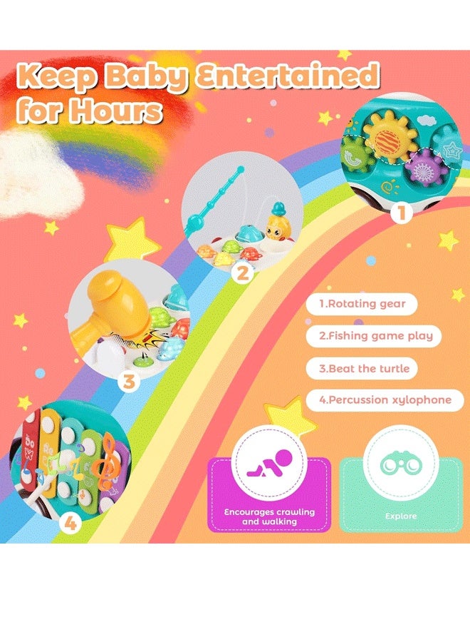 إيزي سو لعبة بيبي باص الموسيقية مونتيسوري مع صوت وضوء، مع إكسيليفون/مطرقة/لعبة صيد وطاحونة هوائية وتدوير معدات وما إلى ذلك من التعلم الحسي، للأطفال الصغار بعمر 18 شهرًا فأكثر (وردي) - Image 4