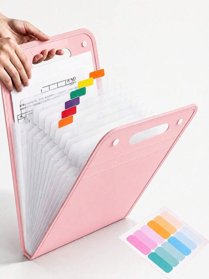 Shein 13-Pocket Expandable File Folder with Colorful Label Stickers, Portable Vertical Document Organizer, A4 Letter Size, for Home, School & Office - Image 1