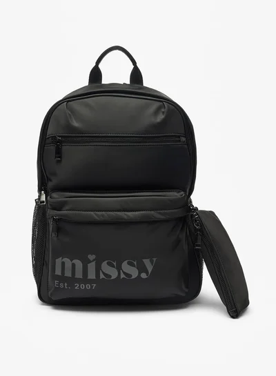 MISSY Women Missy Logo Print Backpack with Adjustable Straps and Pencil Pouch - 30x12x40 cm
