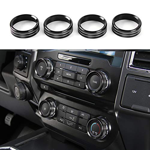 Keptrim for F150 Air Conditioner Switches AC VOL Knob Ring Button Trim for Ford F150 XLT 2015 2016 2017 2018 2019, Black Aluminum 4pcs (Not for 2021 2022) - Image 1