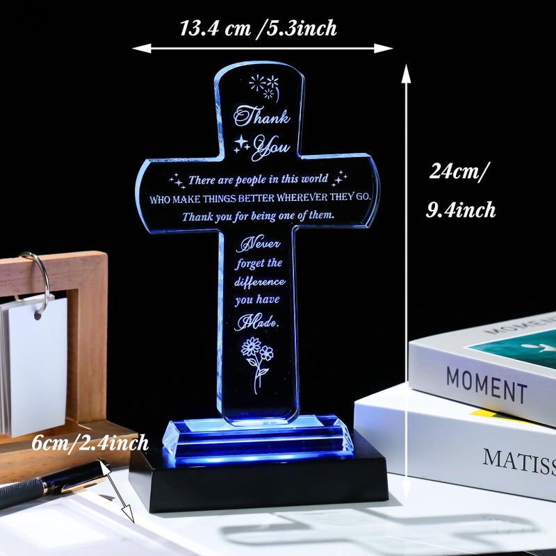 Movdyka Thank You Gifts For Women Men - Crystal Cross-Shaped Plaque With Light Base - Appreciation Inspirational Gift For Boss  Coworker  Teacher  Mentor  Mom  Friend  Doctor Grateful Present Ideas - Image 4