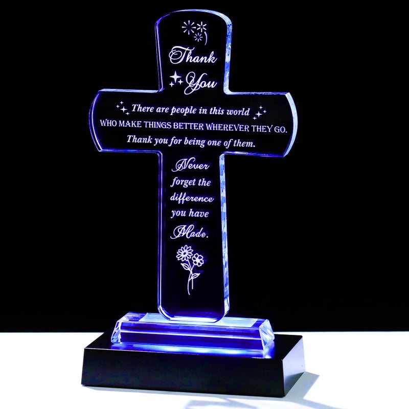 Movdyka Thank You Gifts For Women Men - Crystal Cross-Shaped Plaque With Light Base - Appreciation Inspirational Gift For Boss  Coworker  Teacher  Mentor  Mom  Friend  Doctor Grateful Present Ideas - Image 1