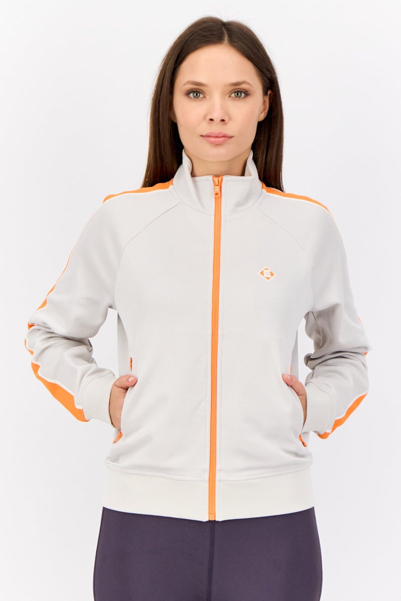 ESPRIT Women Embroidered Logo Full Zip Sweatshirt, Grey - Image 1