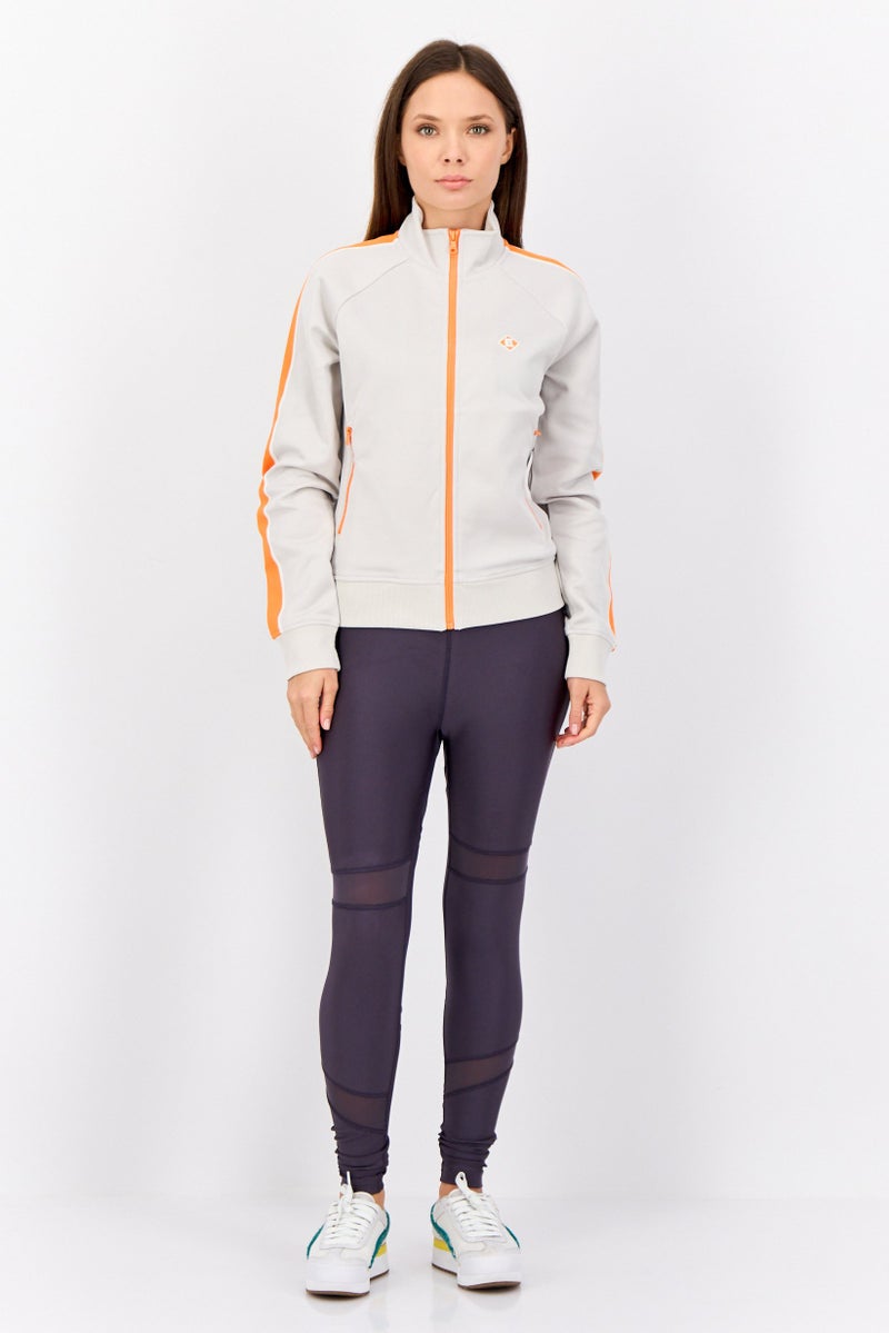 ESPRIT Women Embroidered Logo Full Zip Sweatshirt, Grey - Image 3