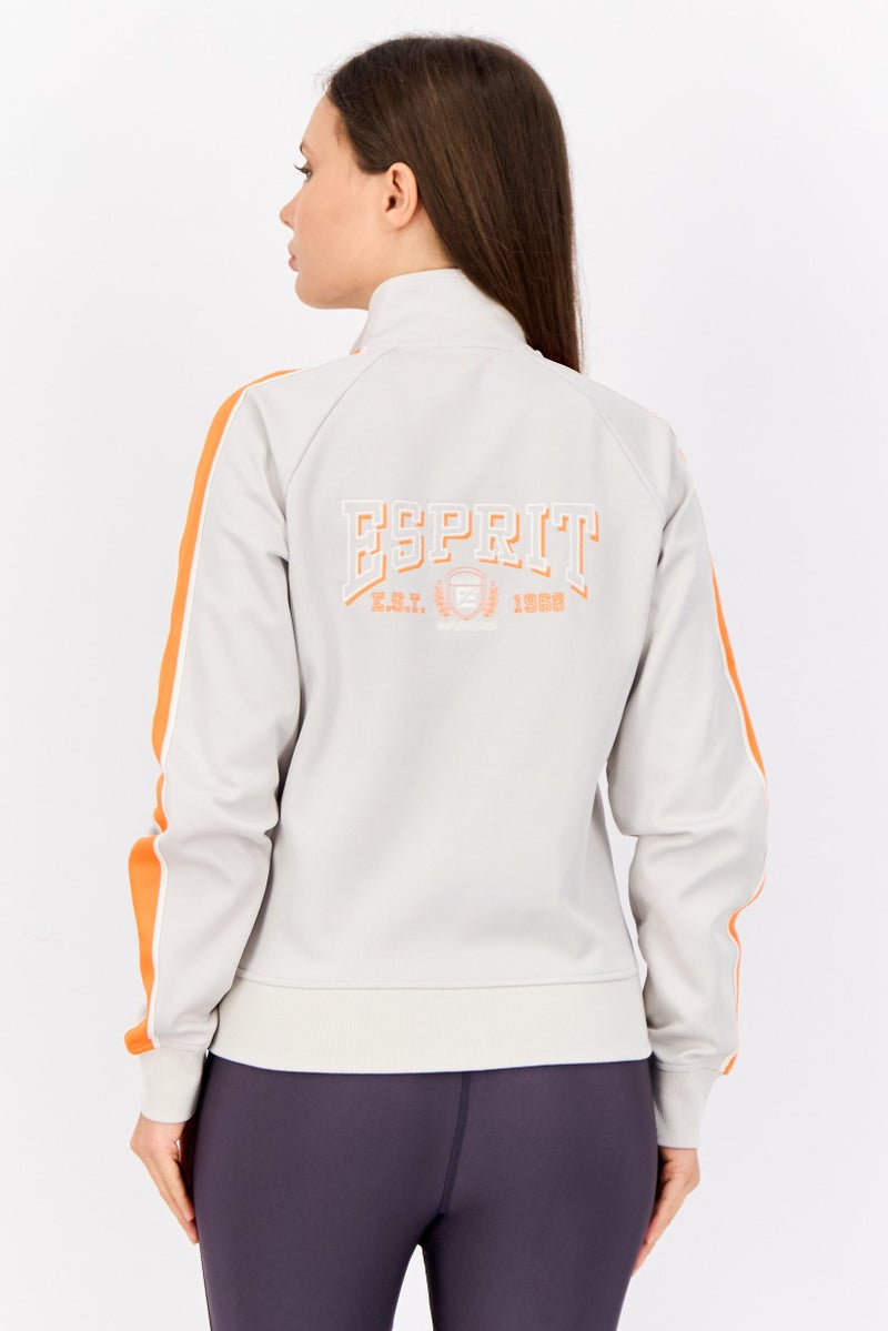 ESPRIT Women Embroidered Logo Full Zip Sweatshirt, Grey - Image 2