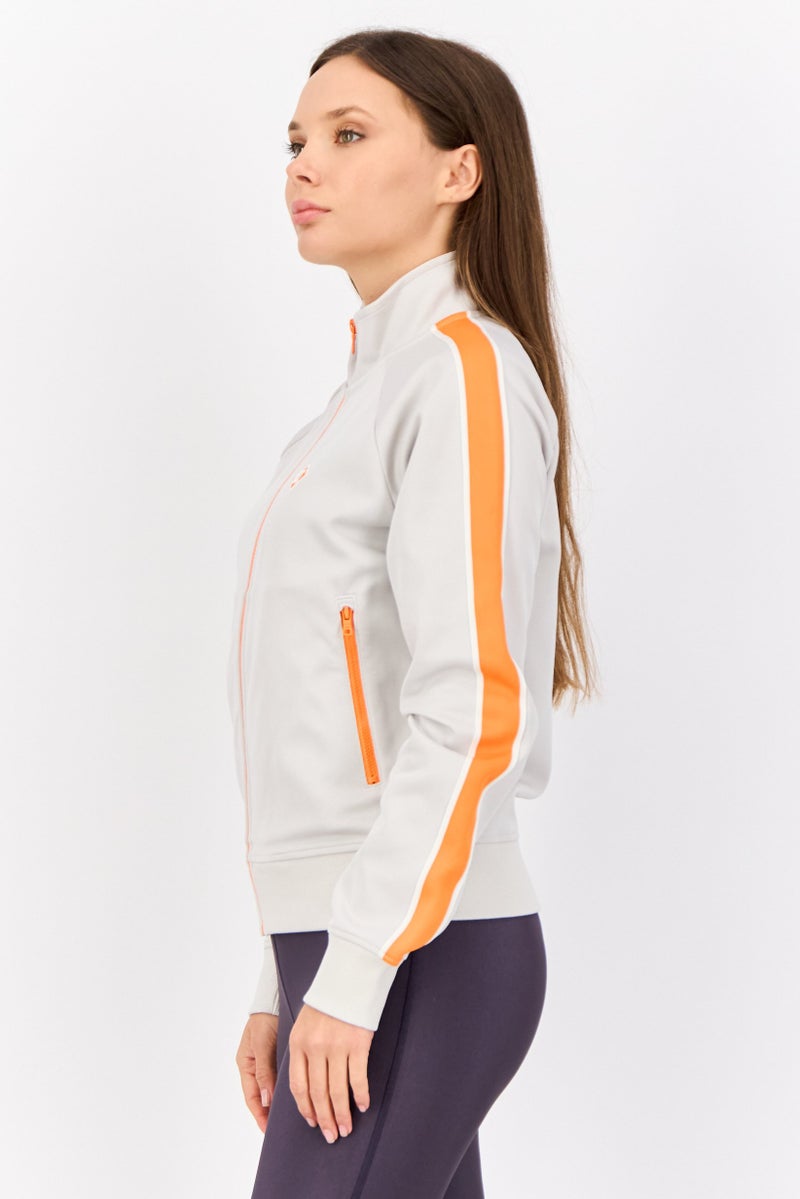ESPRIT Women Embroidered Logo Full Zip Sweatshirt, Grey - Image 4