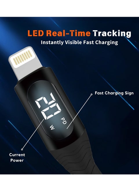 20W USB C to Lightning Charging Cable, 1.2M, Nylon Braided, LED Display, Compatible with iPhone 14/13/12/11 Pro Max, XR/XS/8