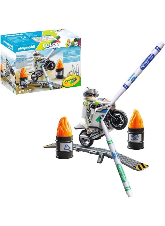 بلاي موبيل بلايموبيل PM-Color دراجة نارية – مجموعة لعب مع شخصية، نموذج دراجة نارية، إكسسوارات سباق، وعناصر إبداعية للعب خيالي | موديل 71377 | لعبة إبداعية للأطفال من عمر 4 سنوات فأكثر - Image 1