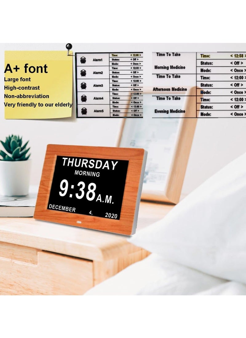 Y&D - Digital Calendar Clock with Day and Date for Dementia Patients, (7in Woodgrain)Elderly's Friendly Memory Loss High Contrast Extra Large Display - Image 1