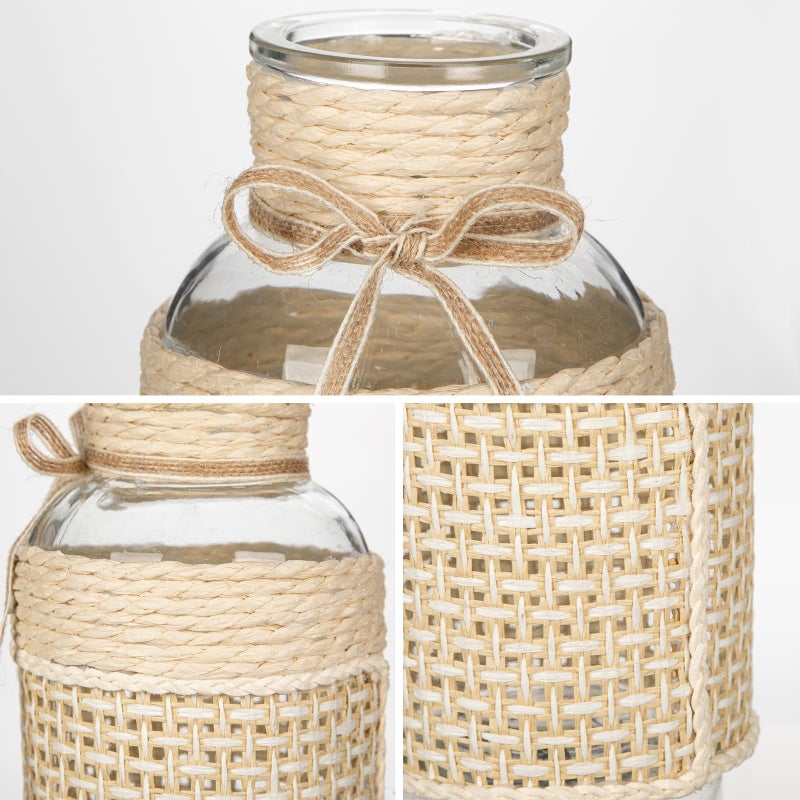 Hollyone 3Pcs Flower Vase Glass Vase with Cotton Rope Cover Woven Glass Vase Decorative Flower Bottle Modern Vase for Table Centerpiece Farmhouse Wedding Home Decor - Image 2