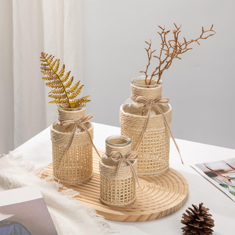Hollyone 3Pcs Flower Vase Glass Vase with Cotton Rope Cover Woven Glass Vase Decorative Flower Bottle Modern Vase for Table Centerpiece Farmhouse Wedding Home Decor - Image 5