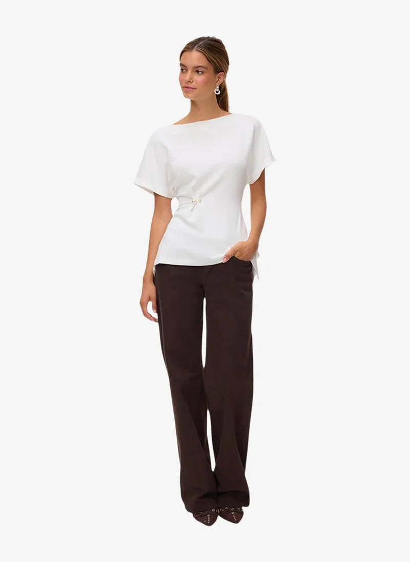 فيرو مودا Women's VMMILLE Short Sleeve Detail Jersey Top