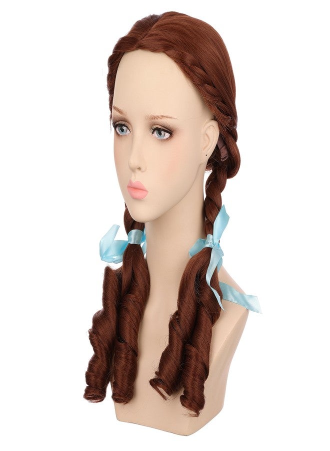 Onedor HairWiz 20 Inch Chocolate Brown Brunette Long Curly Wavy Hair Full Head Halloween Cosplay Kids Wig. Wig Cap Incl. (With Braid) - Image 2