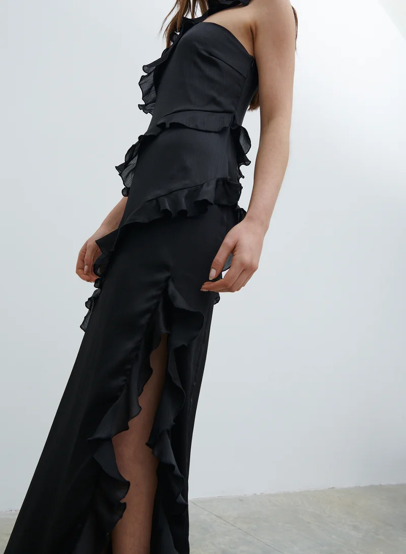 PRETTY LAVISH Asymmetric Ruffle Gown Dress
