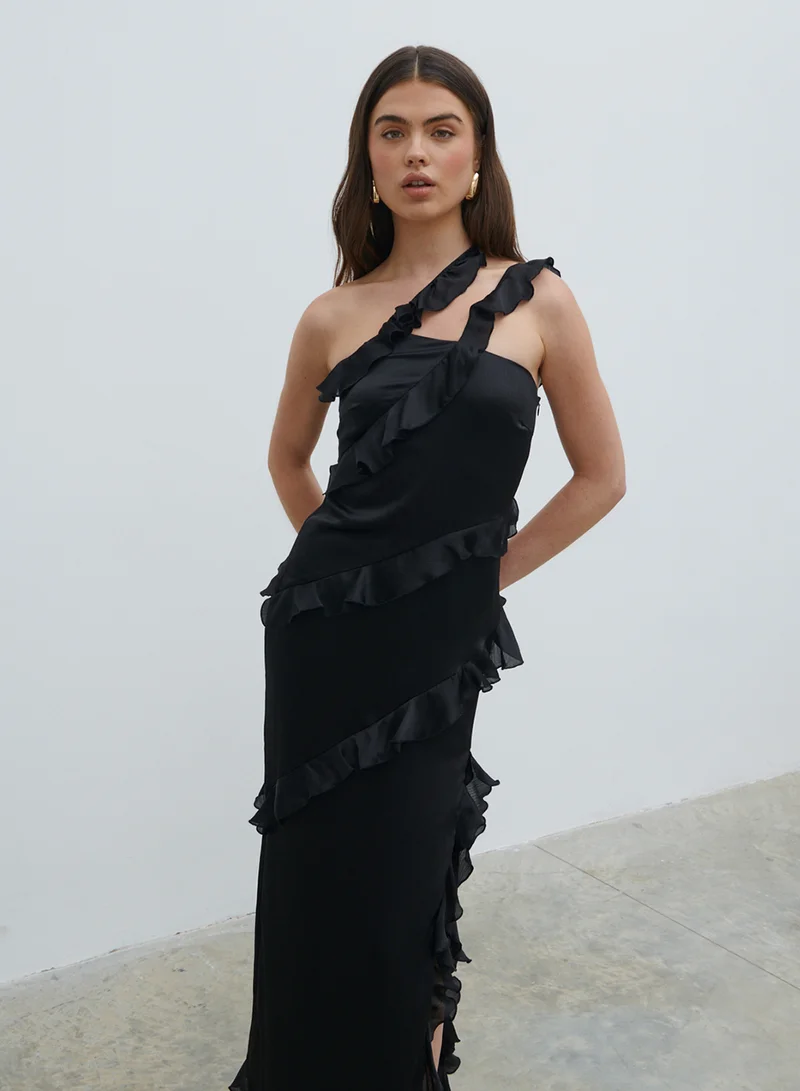 PRETTY LAVISH Asymmetric Ruffle Gown Dress
